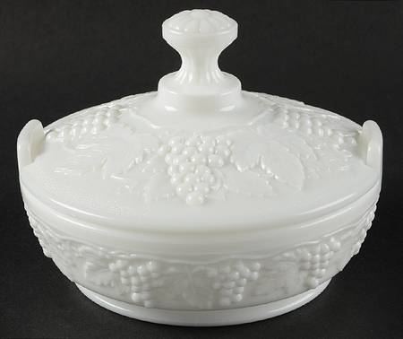 Vintage Grape Milk Glass Round Box & Lid
