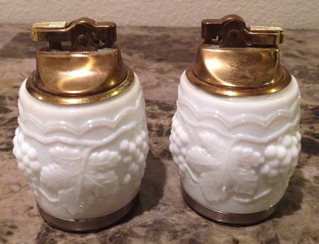 Vintage Grape Milk Glass 2 Piece Cigarette Lighter