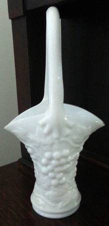 Vintage Grape Milk Glass 10" Basket