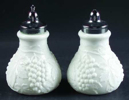 Vintage Grape Milk Glass Shaker Set w/Metal Lids
