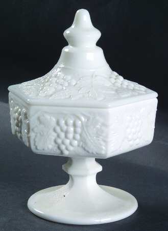 Vintage Grape Milk Glass Footed Candy Dish & Lid
