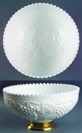 Vintage Grape Milk Glass Punch Bowl W/Metal Base