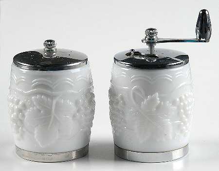 Vintage Grape Milk Glass Salt and Pepper Mill Set