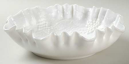 Vintage Grape Milk Glass 8" Round Crimped Bowl