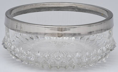 Diamond Point Clear 7" Round Bowl with Silverplate Rim by Indiana Glass