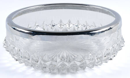 Diamond Point Clear 7" Round Bowl with Silverplate Rim