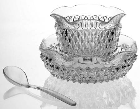 Diamond Point Clear Mayonnaise Bowl, Underplate and Ladle