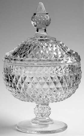 Diamond Point Clear Low Footed Candy Box & Lid
