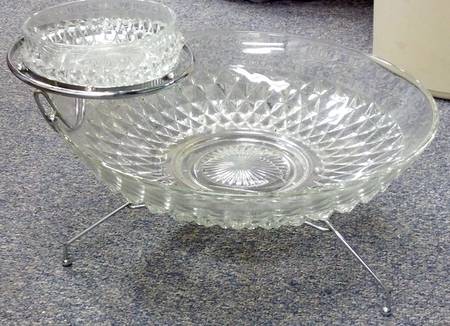 Diamond Point Clear Chip & Dip Dessert Set with Metal Handle