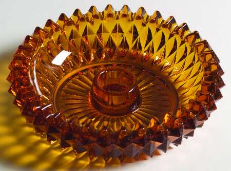 Diamond Point Amber Single Light Candlestick