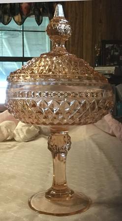 Diamond Point Pink Candy Dish & Lid