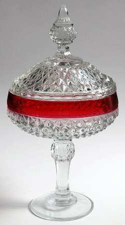 Diamond Point Ruby Candy Dish & Lid