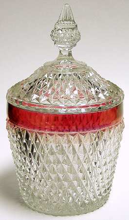 Diamond Point Ruby Ice Bucket & Cover