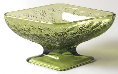 Pineapple and Floral Green 3" X 6" Diamond Shape Compote
