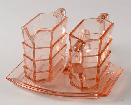 Tea Room Pink Rectangular Creamer, Sugar and Tray Set