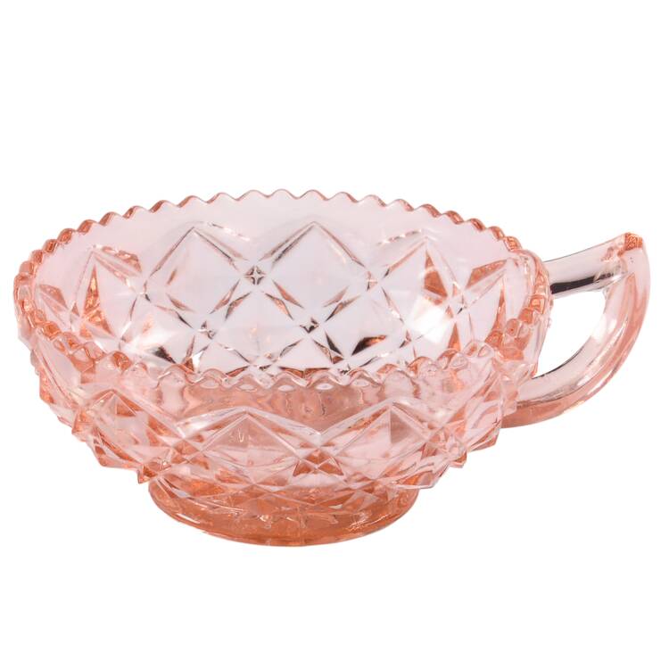 Diamond Block Pink Footed Handled Open Jam/Jelly