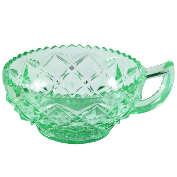 Diamond Block Green Footed Handled Open Jam/Jelly