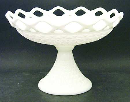 Laced Edge Milk Glass Large Footed Fruit Bowl