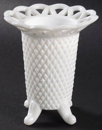 Laced Edge Milk Glass 5" 4-Toed Flower Vase