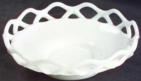 Laced Edge Milk Glass 6" Shallow Round Bowl