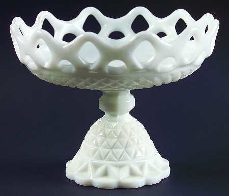 Laced Edge Milk Glass Round Compote (Height X Width)