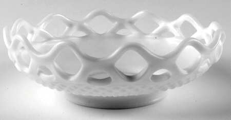 Laced Edge Milk Glass 7" Shallow Round Bowl
