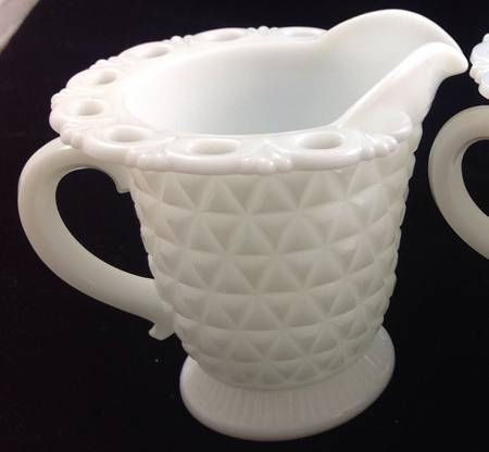Laced Edge Milk Glass Footed Creamer