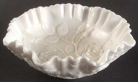 Rose Milk Glass 9" Round Crimped Bowl