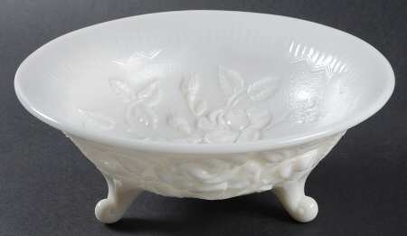 Rose Milk Glass 7" 3 Toed Footed Bowl