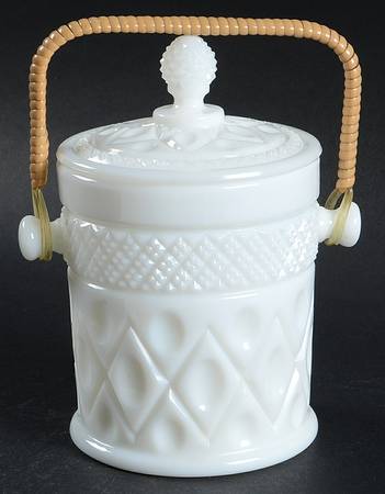Cape Cod Milk Glass Peanut Jar & Lid with Bamboo Handle