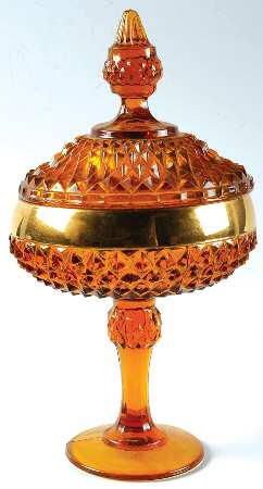 Diamond Point Amber (Gold Trim) Compote & Lid