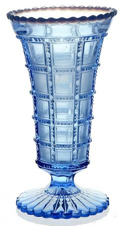 Beaded Block Blue Opalescent 6" Flower Vase
