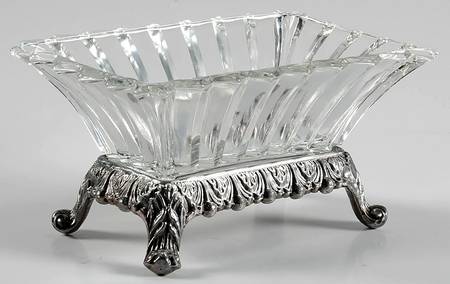 1005 Clear 6" Rectangular Bowl & Metal Stand