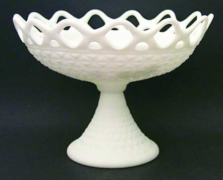 Laced Edge Milk Glass Frosted Large Footed Fruit Bowl