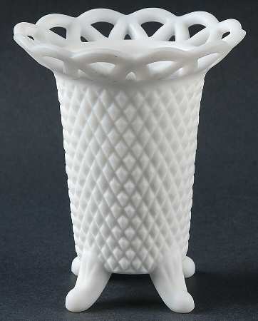 Laced Edge Milk Glass Frosted 5" 4-Toed Flower Vase