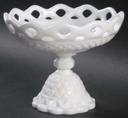 Laced Edge Cut Milk Glass 6" Height Open Compote