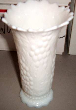 Vintage Grape Milk Glass Doeskin 7" Flared Vase