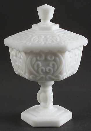 Scroll Milk Glass Frosted Footed Candy Dish & Lid