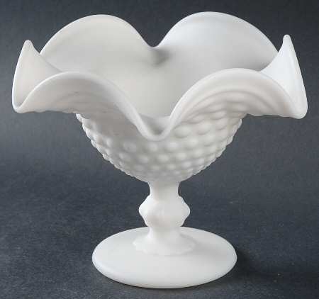 Hobnail Milk Glass Frosted Footed Flared Crimped Bon Bon