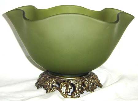 Olive Green Mist 10" Scalloped Bowl W/Metal Base