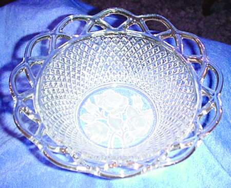 Laced Edge Floral Frosted Clear 9" Round Bowl