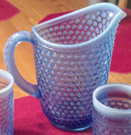 Early American Hobnail Blue Opale Pitcher