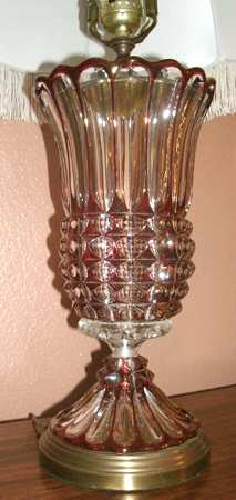 Lotus Blossom Ruby Flashed Base for Electric Lamp