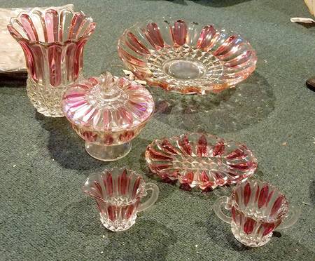 Lotus Blossom Ruby Flashed Footed Bowl