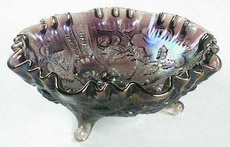 Open Rose Smoke Carnival (Newer) Double Crimped Three Toed Bowl