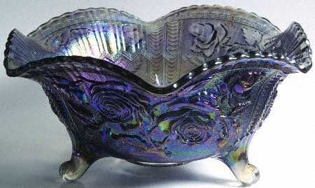 Open Rose Smoke Carnival (Newer) Single Crimped Three Toed Bowl