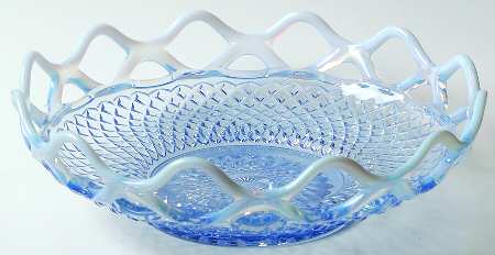 Laced Edge Blue Opalescent (Genie) 8" Shallow Round Bowl