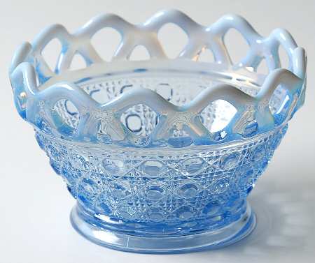 Laced Edge Blue Opalescent (Sugar Cane) 5" Basket Bowl