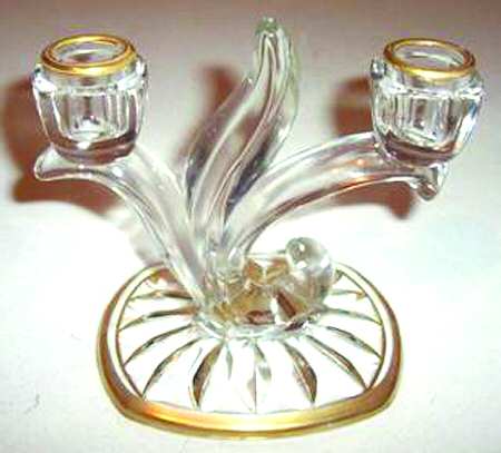 Lotus Blossom Gold Trim Double Light Candlestick