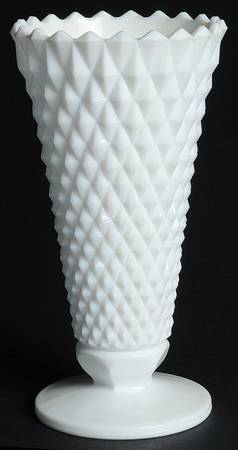 Diamond Point Milkglass 8" Flower Vase